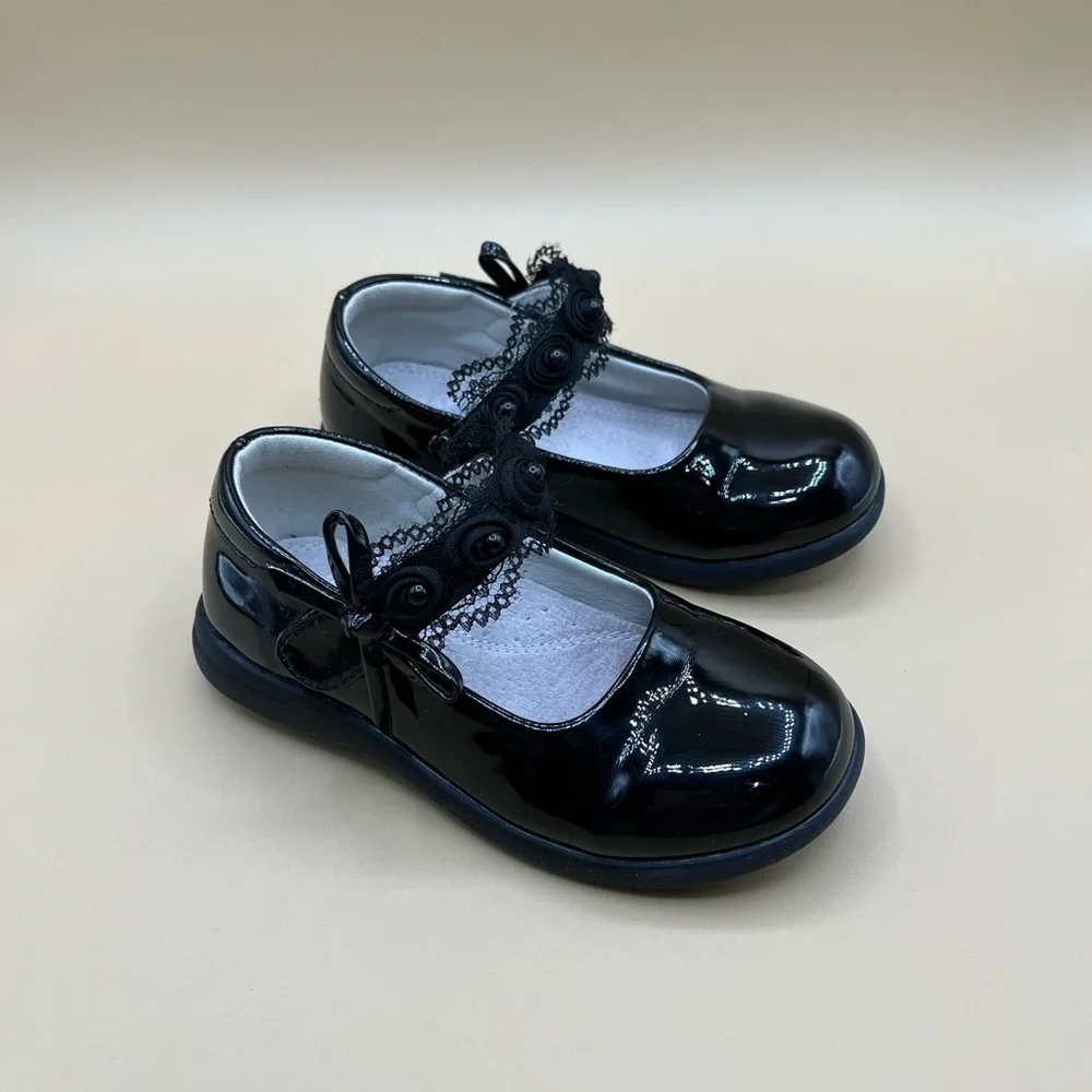 Elegant Black Bowknot Lace Flat Sole Shoes Non‎ Slip Size 10